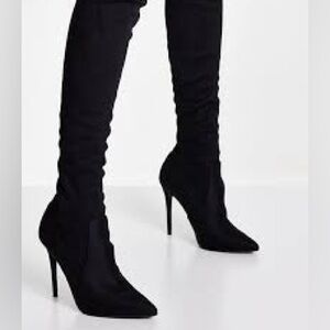 💖NWT STEVE MADDEN WOMENS DEVINE SUEDE STRETCH KNEE HIGH BOOTS IN BLACK SIZE 8